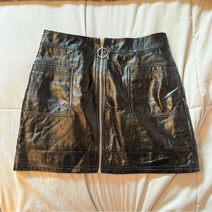 Topshop Shiny Black Patent Leather Grunge Pencil Skirt Circle Zipper w/ Pockets